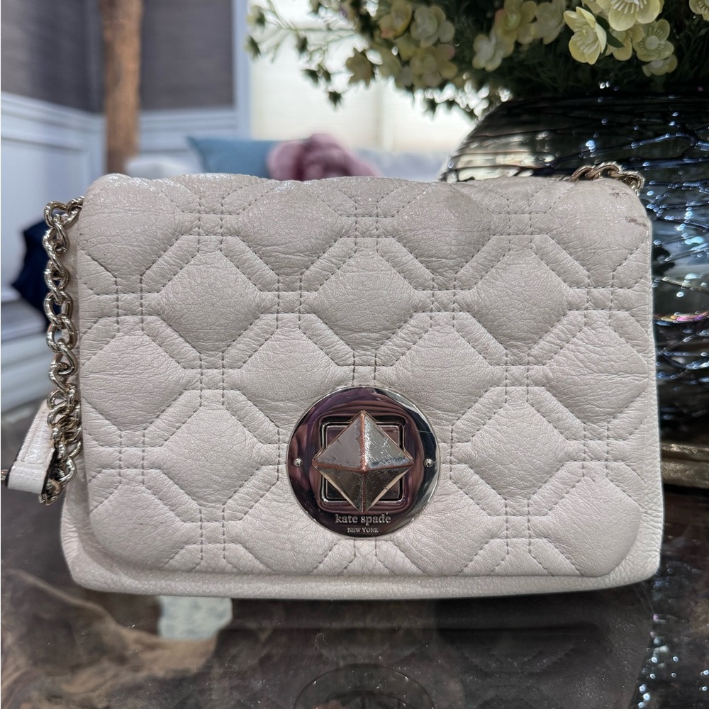 kate spade Cream Quilted Leather Crossbody with Silver Hardware